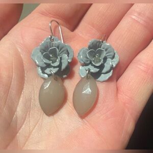 Cute flower earrings with dangling gemstone..